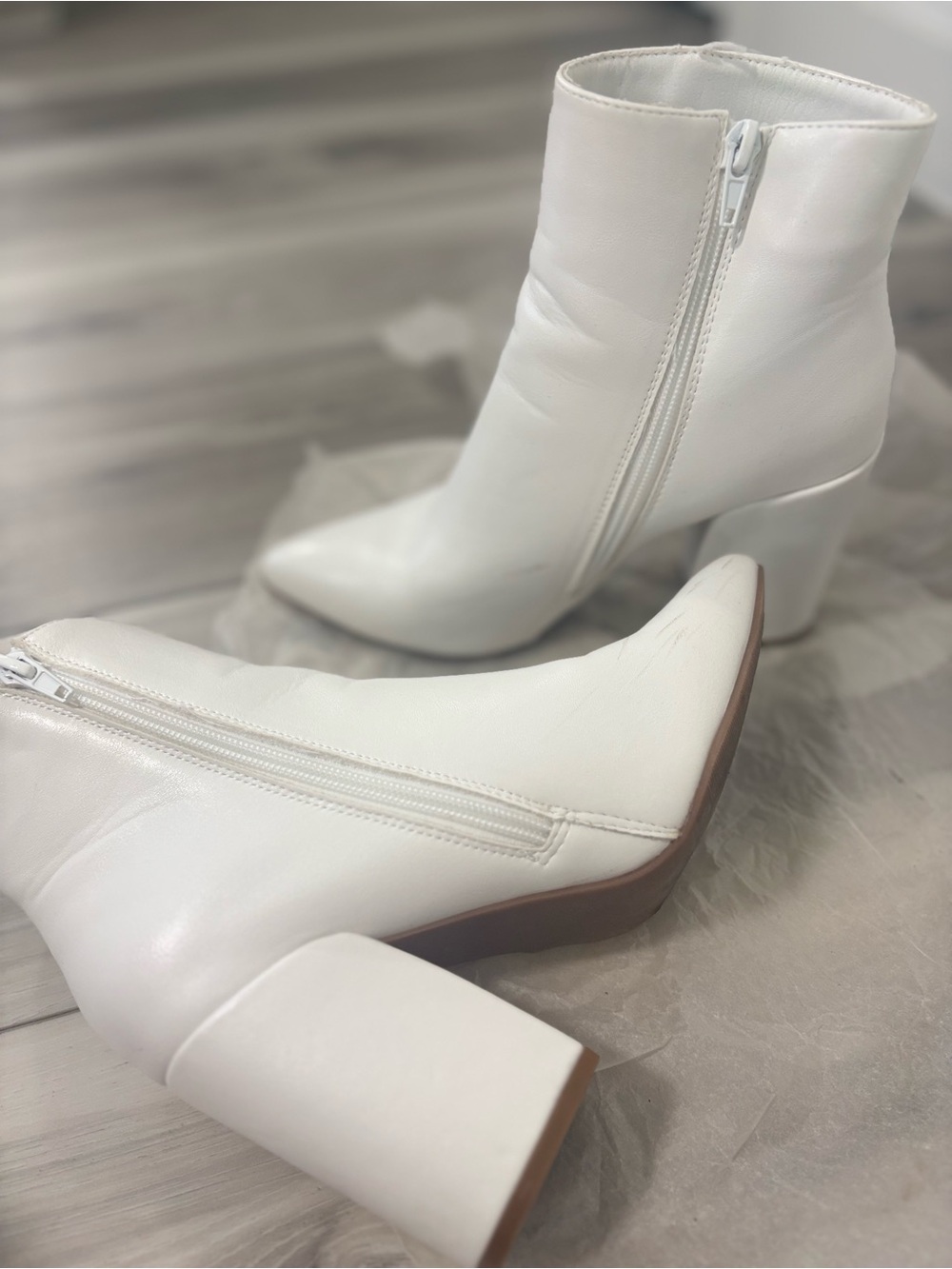 Sugar White Pointed Toe Block Heel Ankle Boots